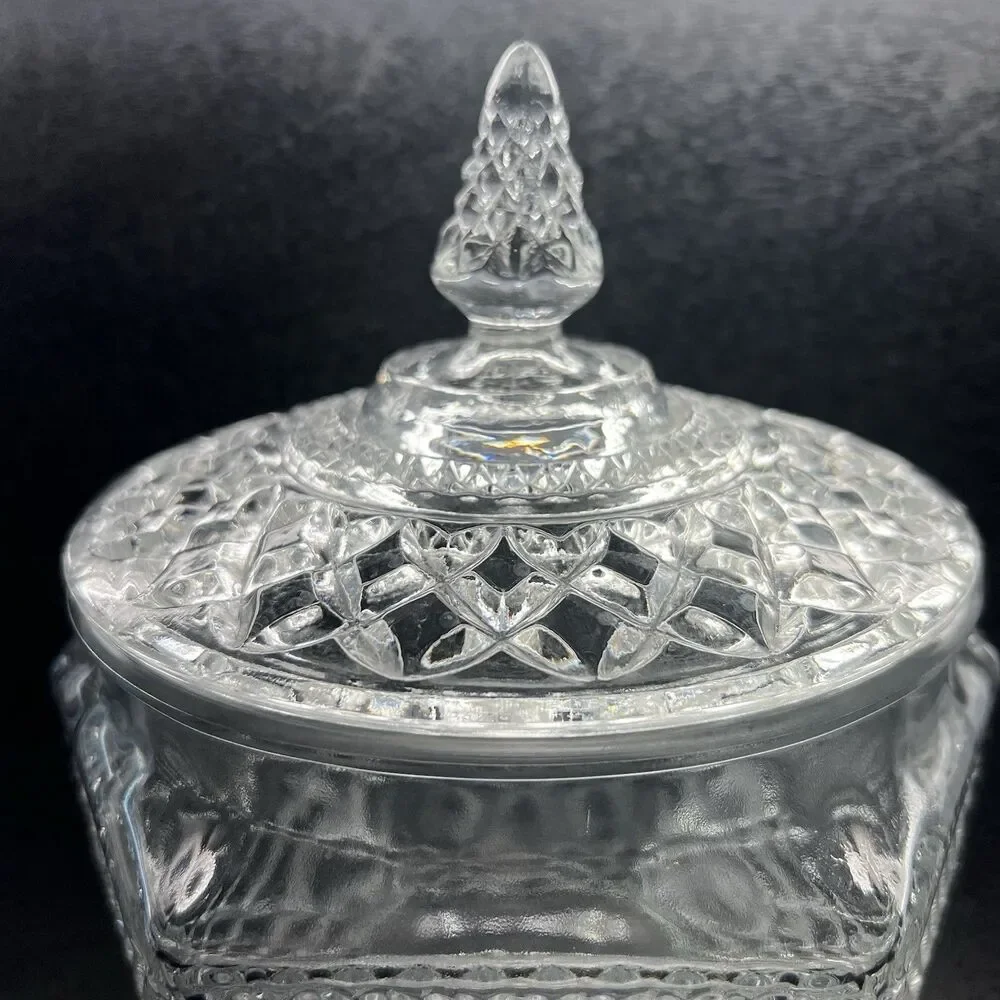 Anchor Hocking Wexford Cookie Jar w/ Lid Cut Glass 1960’s MCM Regency
